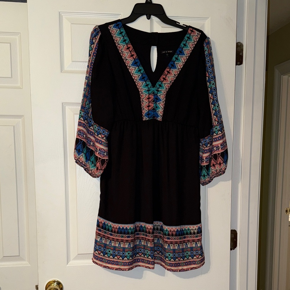 Black Dress with Vibrant Patterns